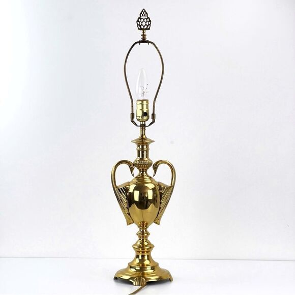 Vintage Hollywood Regency Swan Polished Brass Table Lamp 28” H - Picture 1 of 13